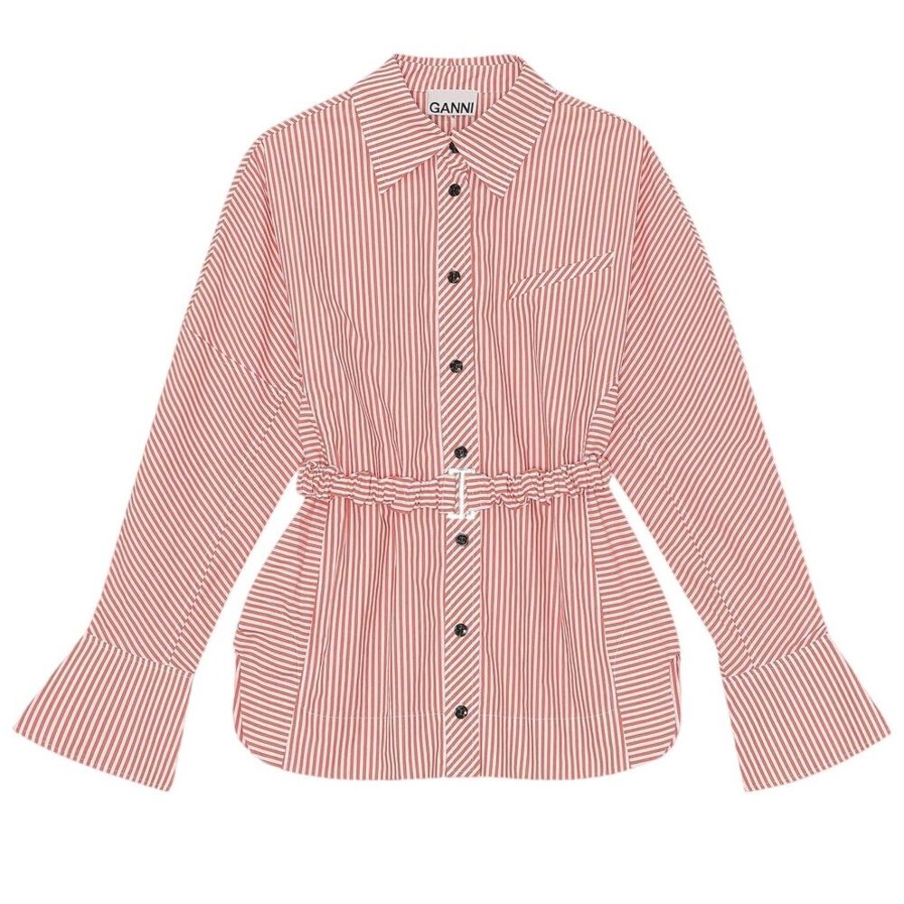 Ganni Striped Red And White Detachable Belt Blouse Size FR 38 / US 6